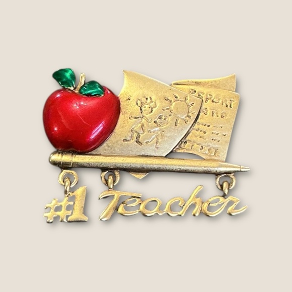 Vintage AJC Teacher and Apple Brooch - Picture 1 of 3
